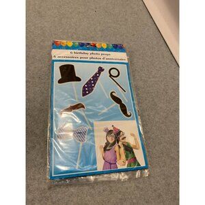 New Photo Props Top Hat Tie Mushtache Bow Tie Happy BIrthday Multicolor